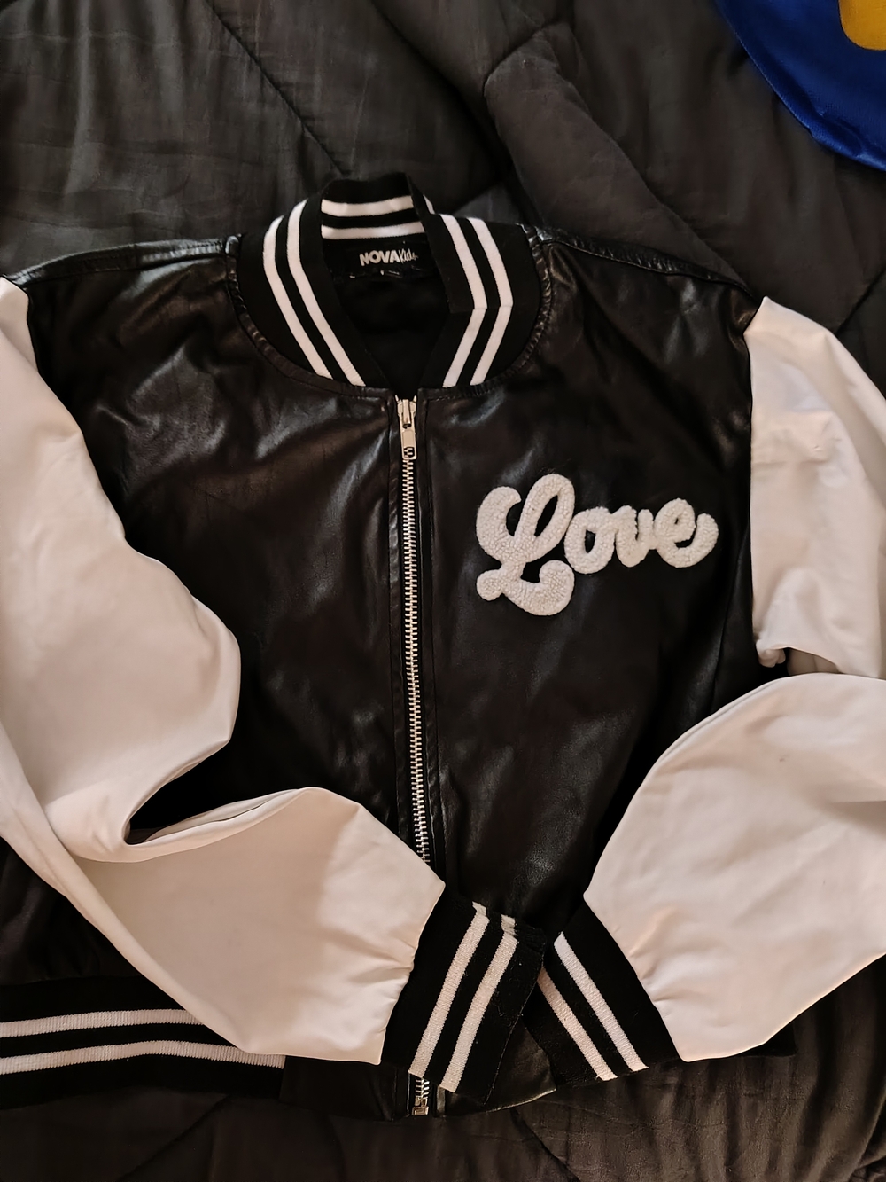 Nova Kids Black & White 'Love' Varsity Bomber Jacket